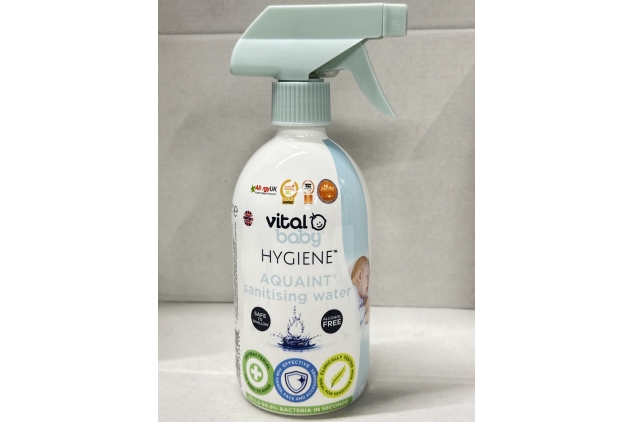 Vital Baby Hygiene AQUAINT Sanitising Water - Kills 99.9% of Germs - Baby Safe - No Alcohol, Fragrance or Harmful Chemicals – Safe to Swallow – Sanitise Baby Bottles, Soothers, Toys & Surfaces - Vegan 500ml