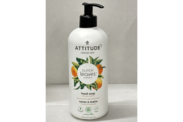 ATTITUDE Liquid Hand Soap, EWG Verified, Plant and Mineral-Based, Vegan Personal Care Products, Orange Leaves, 473 mL