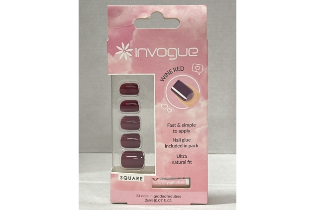 Invogue Wine Red Square Nails (24 Pieces)