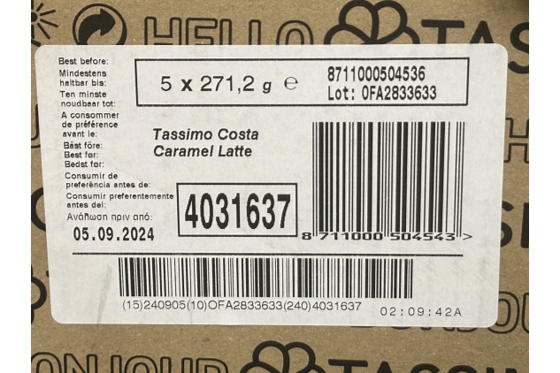 Tassimo Costa Caramel Latte Coffee Pods x8 (Pack of 5, Total 40 Drinks) Best Before Date 05/09/2024