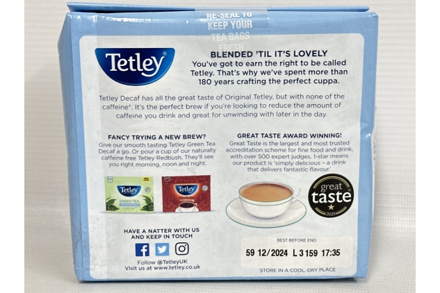 Tetley Original Decaf Tea 480 Tea Bags | Bulk Buy For Catering Hotels | Business Supplies | BBE 31/12/2024