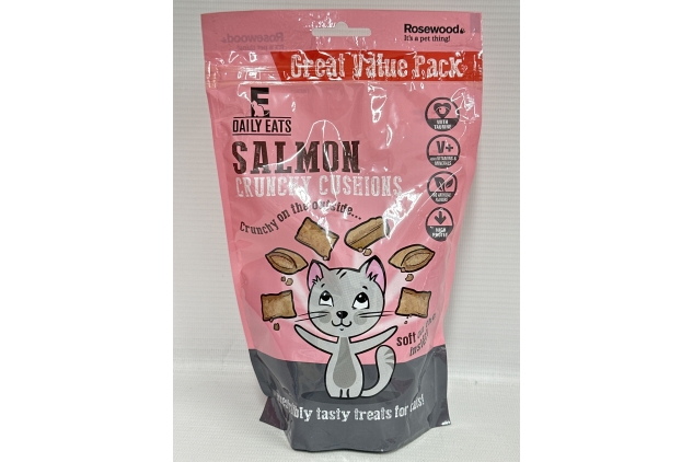 Rosewood Crunchy Salmon Cat Cushions Value pack Treats 200g | Like Dreamies | Best Before Date 30/09/2024