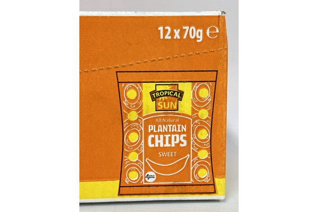 Tropical Sun Natural Plantain Chips Sweet, 70g (Pack of 12)