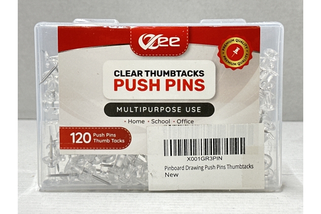 VZee 120 Clear Push Pins, Drawing Pins, With Storage Box, Thumb Tacks, White Cork Board Pins for Pinboard, Notice Board