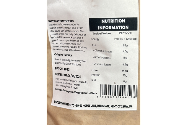 Nibbed Hazelnuts 2kg Bag | GMO Free | Vegan | High Fibre | Best Before Date 26/09/2024