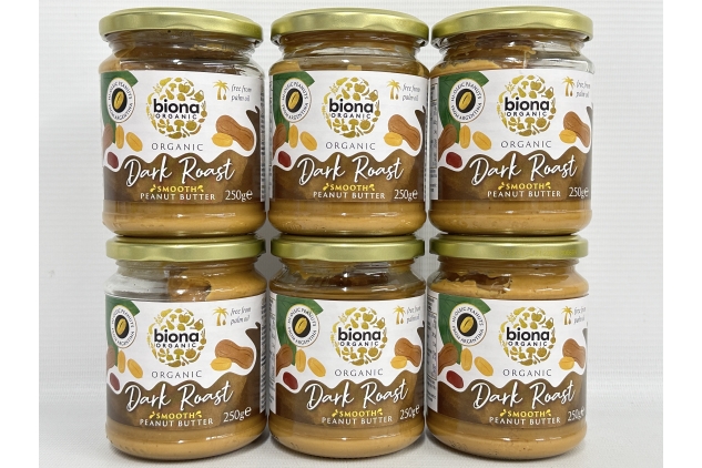 Biona Organic Hi-Oleic Dark Roast Peanut Butter 250g, Pack of 6 - Smooth No Salt - Hi-Oleic Organic Argentinian Peanuts - Naturally Deep and Intense Flavour - Vegan and Palm Oil Free