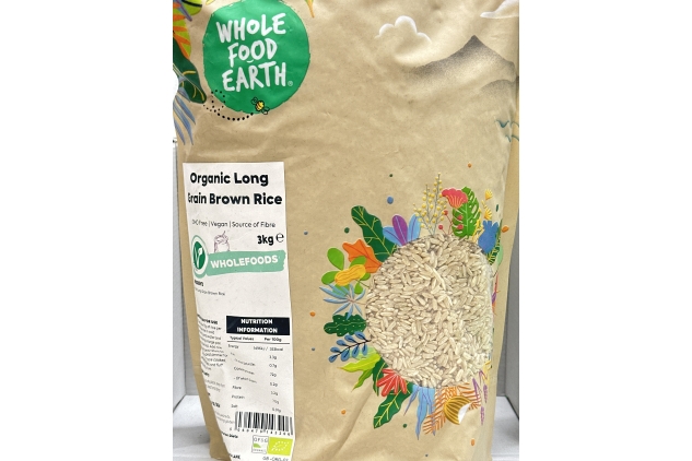 Organic Long Grain Brown Rice 3kg GMO Free | Vegan | Source of Fibre | Best Before Date 23/10/2024