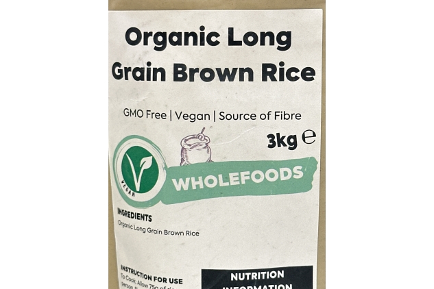 Organic Long Grain Brown Rice 3kg GMO Free | Vegan | Source of Fibre | Best Before Date 23/10/2024