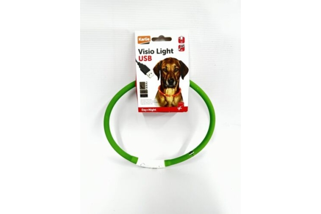 LED Illuminated Dog Pet Collar Green For Day/Night Cut To Size Rechargeable 1