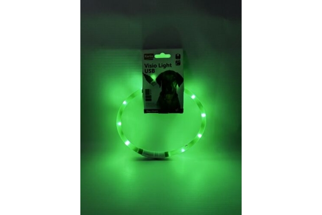 LED Illuminated Dog Pet Collar Green For Day/Night Cut To Size Rechargeable 2