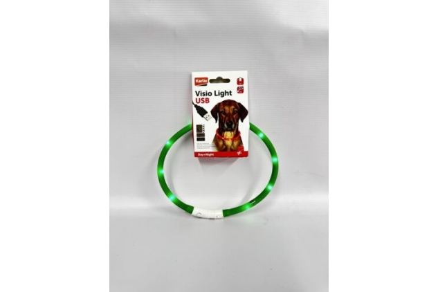 LED Illuminated Dog Pet Collar Green For Day/Night Cut To Size Rechargeable 3