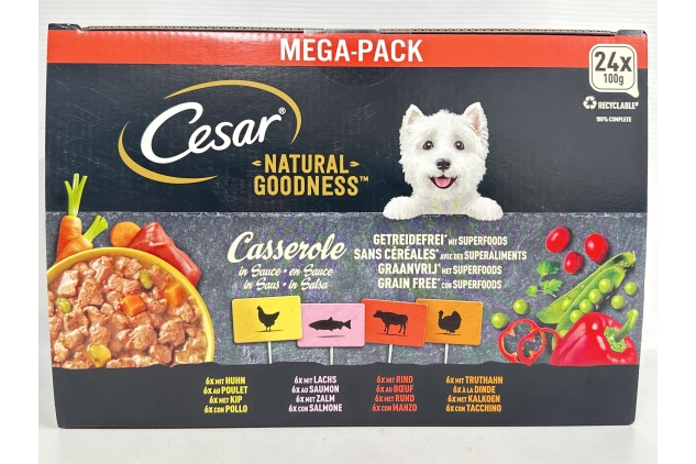 CESAR Natural Goodness Casserole Mixed Selection in Gravy 24 X 100g Wet Dog Food Trays