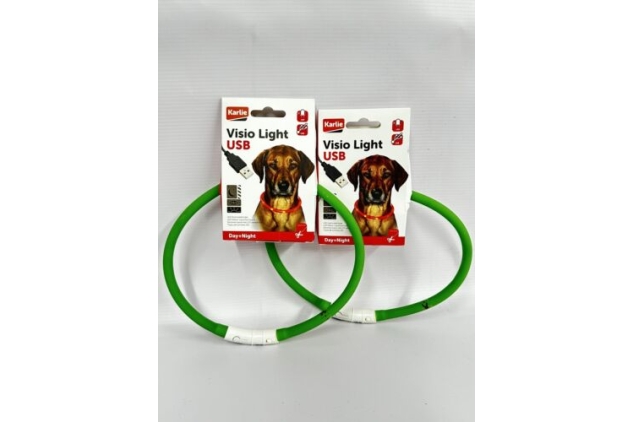 2 X LED Illuminated Dog Pet Collar Green For Day/Night Cut To Size Rechargeable 1