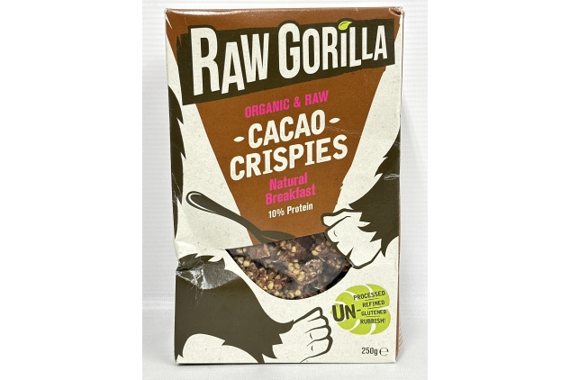 Raw Gorilla Vegan & Organic Breakfast Cereal | Gluten-Free | No Artificial Sugar (Cacao Crispies, Pack of 1, 250g)