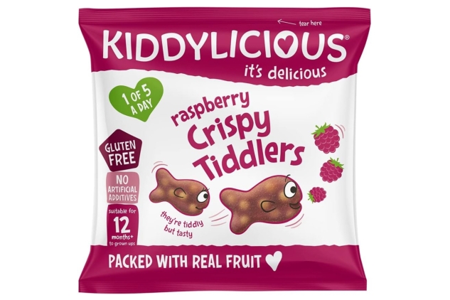 Kiddylicious Raspberry Crispy Tiddlers - Delicious Real Fruit Treat for Kids - Suitable for 12+ Months - 16 Packs