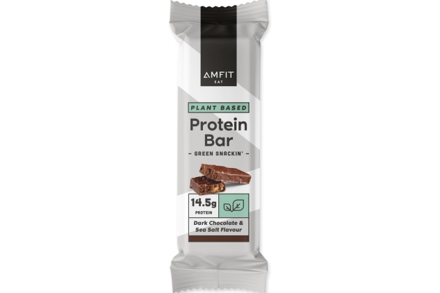 Amfit Nutrition Low Sugar Plant Protein Bar, Dark Chocolate & Sea Salt Flavour, 55g, Pack of 12 | Best Before Date 22/06/2024