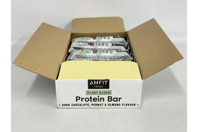 Amfit Nutrition Low Sugar Plant Protein Bar, Dark Chocolate, Peanut & Almond Flavour, 55g, Pack of 12