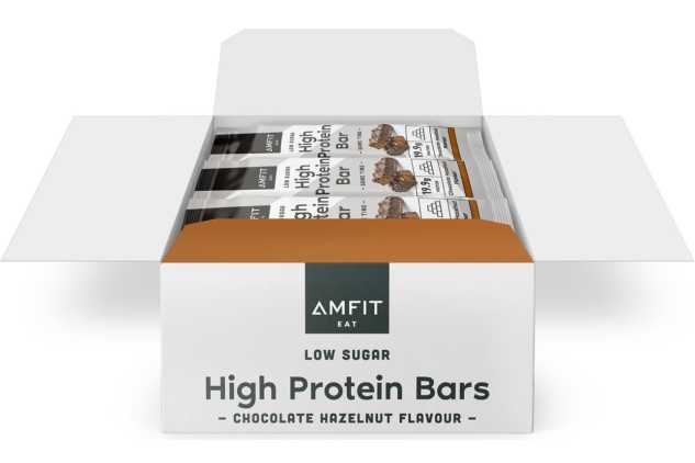 Amfit Nutrition Low Sugar High Protein Bars, Chocolate Hazelnut Flavour, 60g, Pack of 12 | Best Before Date 06/07/2024