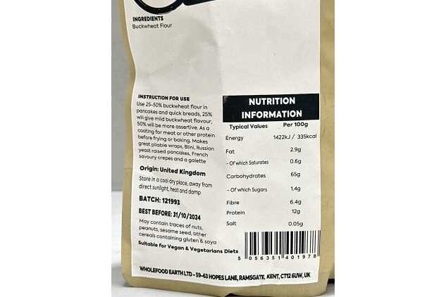 Buckwheat Flour 1kg | Vegan | High Fibre | Source Of Protein | Best Before Date 31/10/2024