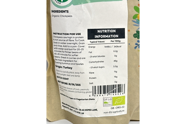 Organic Chickpeas 1kg | Vegan | High Fibre | High Protein