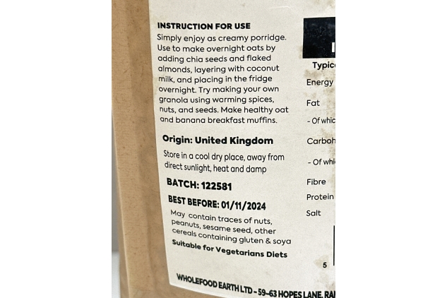 Toasted Oats 3kg | Vegan | High Fibre | Best Before Date 01/11/2024