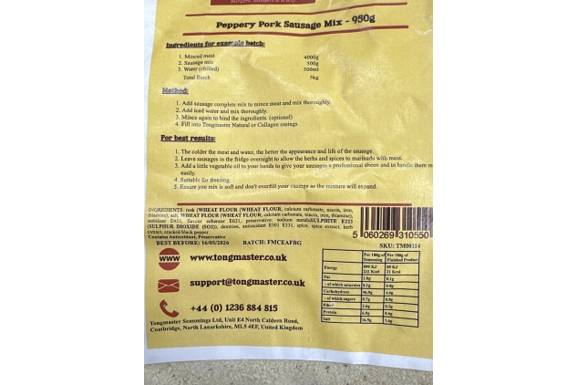 Peppery Pork Sausage Mix - 950g | Tongmaster Seasonings