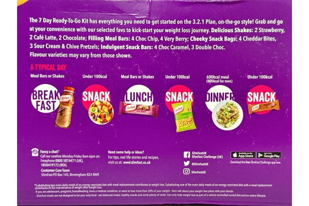 SlimFast 7 Day Ready To Go Kit, Includes 6 Shakes, 8 Meal Bars, 7 Snack Bags, 7 Snack Bars | BEST BEFORE DATE 31/08/2024