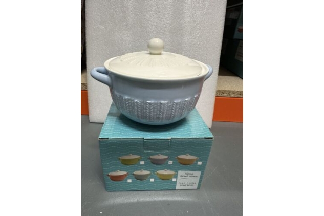 Soup Bowl With Lid Fine China Blue & White Colour Panel Design