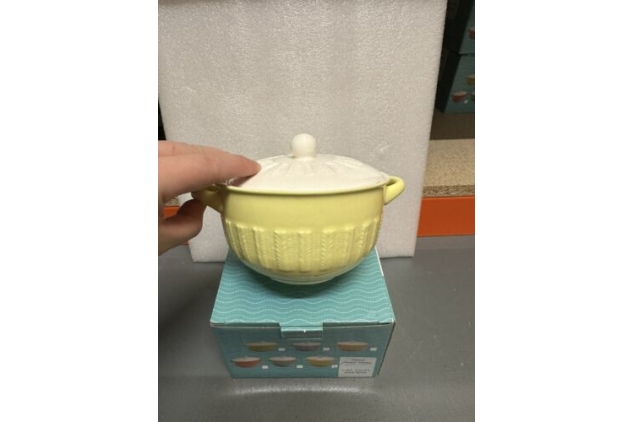 Soup Bowl With Lid Fine China Yellow & White Colour Panel Design