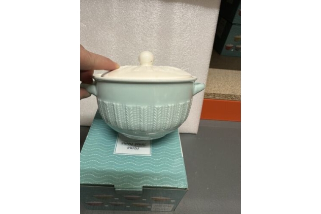 Soup Bowl With Lid Fine China Light Blue & White Colour Panel Design