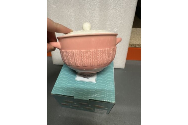 Soup Bowl With Lid Fine China Pink & White Colour Panel Design