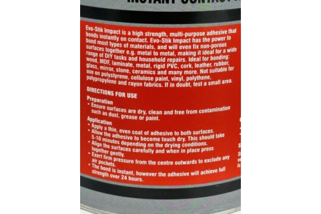 EVO-STIK Impact Instant Contact Adhesive Glue Multi-Purpose 750ml DENTED TIN