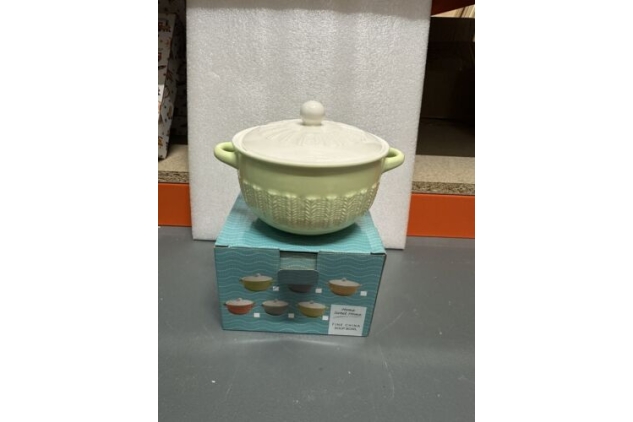 Soup Bowl With Lid Fine China Light Green & White Colour Panel Design