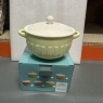 Soup Bowl With Lid Fine China Light Green & White Colour Panel Design