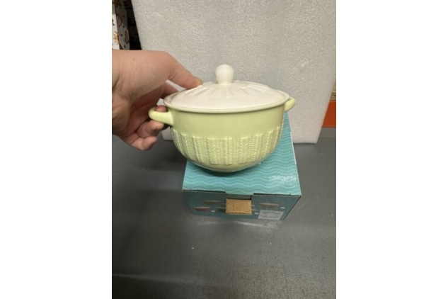 Soup Bowl With Lid Fine China Light Green & White Colour Panel Design