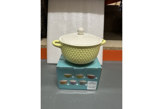 Soup Bowl With Lid Fine China Yellow & White Colour Spotty Design