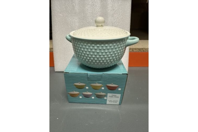 Soup Bowl With Lid Fine China Baby Blue  & White Colour Spotty Design