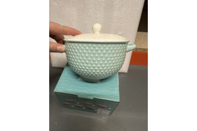 Soup Bowl With Lid Fine China Baby Blue  & White Colour Spotty Design