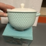 Soup Bowl With Lid Fine China Baby Blue  & White Colour Spotty Design