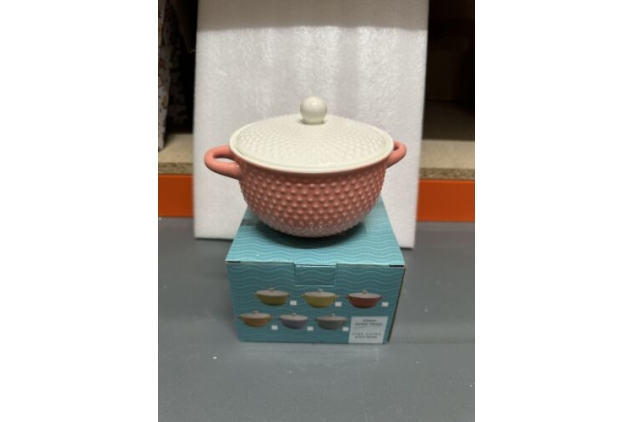 Soup Bowl With Lid Fine China Pink & White Colour Spotty Design