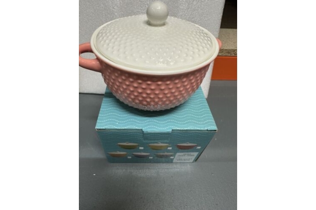 Soup Bowl With Lid Fine China Pink & White Colour Spotty Design