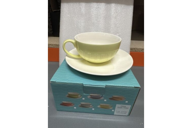 Fine Bone China Cup And Saucer Set Light Yellow Colour New