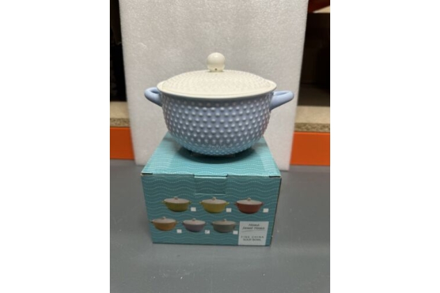 Soup Bowl With Lid Fine China Blue & White Colour Spotty Design