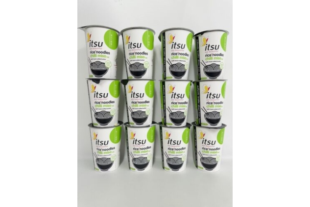 itsu Chilli Miso Flavour Rice Noodles Instant Noodle Cups Pack of 12 | Bulk Buy Deal | Best Before Date 27/11/2024