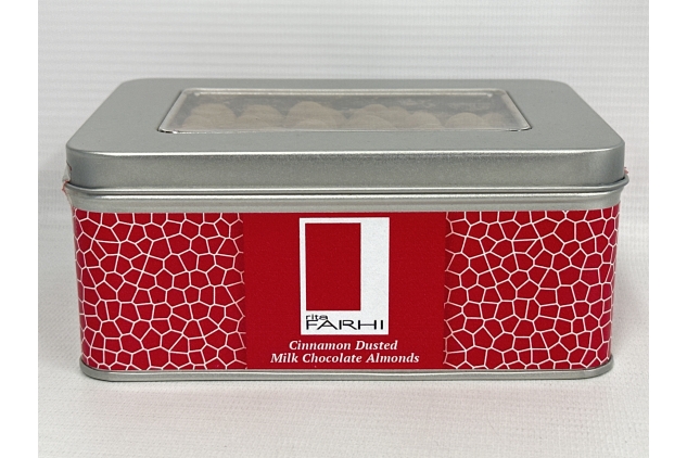 Rita Farhi Luxury Gift Tin of Cinnamon Dusted Milk Chocolate Almonds Presented in a Confectionery Gift Tin 500 g - Palm Oil Free | BBE 01/2025