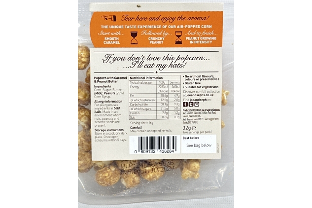 Joe & Seph's Peanut Butter Popcorn Snack (1 x 32g) BBE 31/10/2024