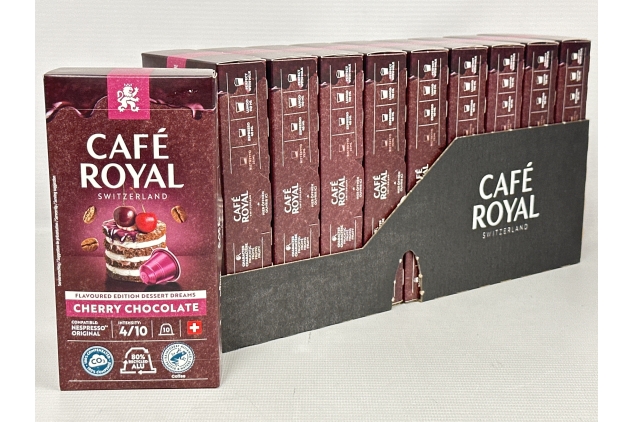 Cafe Royal Flavoured Edition Dessert Dreams Cherry Chocolate 100 Capsules for Nespresso Coffee Machine - 4/10 Intensity - UTZ-Certified Aluminum Coffee Capsules | Best Before Date 31/07/2024