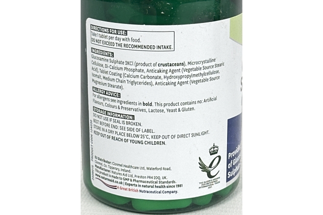 Natures Aid Glucosamine Sulphate 1500 mg, High Strength, Salt Free, 90 Tablets