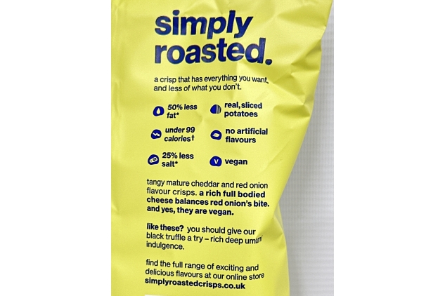 Simply Roasted – Mature Cheddar & Red Onion Crisps 12 x 93g Share Bag | 50% less fat | 25% less salt | Less than 99 calories | triple roasted crunchy potato crisps (Box of 12 x 93g bags) Best Before Date 17/10/2024