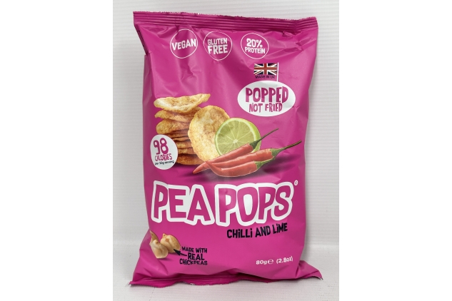 Pea Pops Healthy Chickpea Crisps - Low Calorie, Gluten Free, Plant-based Protein Snacks that are Popped (Not Baked or Fried) 12 x 80g, Chilli & Lime | BBE 04/01/2025